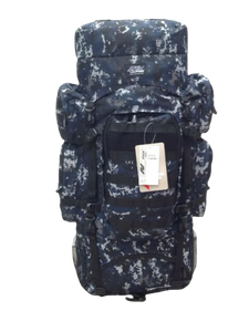 navy camo hiking backpack front 34 inches