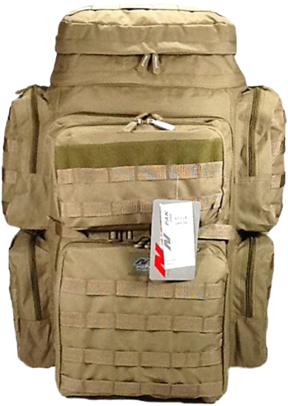 tan tactical backpack, front view, 30 inches