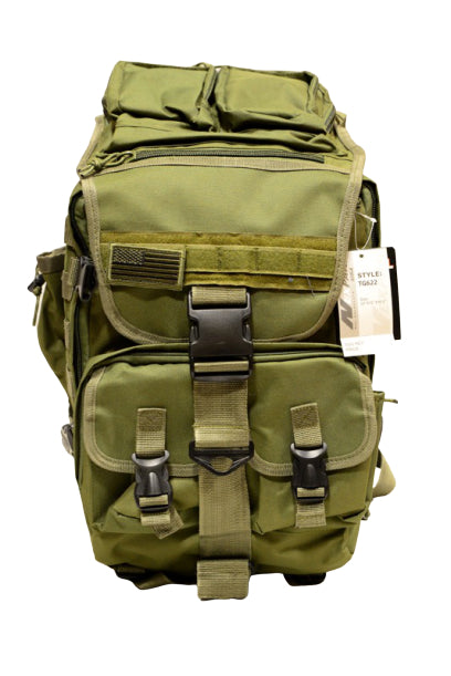 OD green hood-top hiking backpack, front