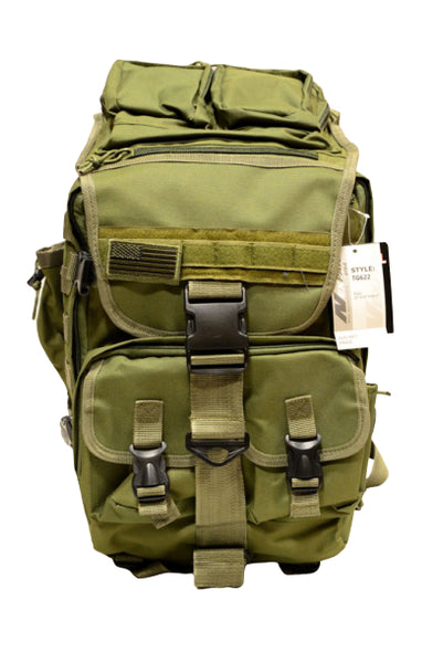 OD green hood-top hiking backpack, front